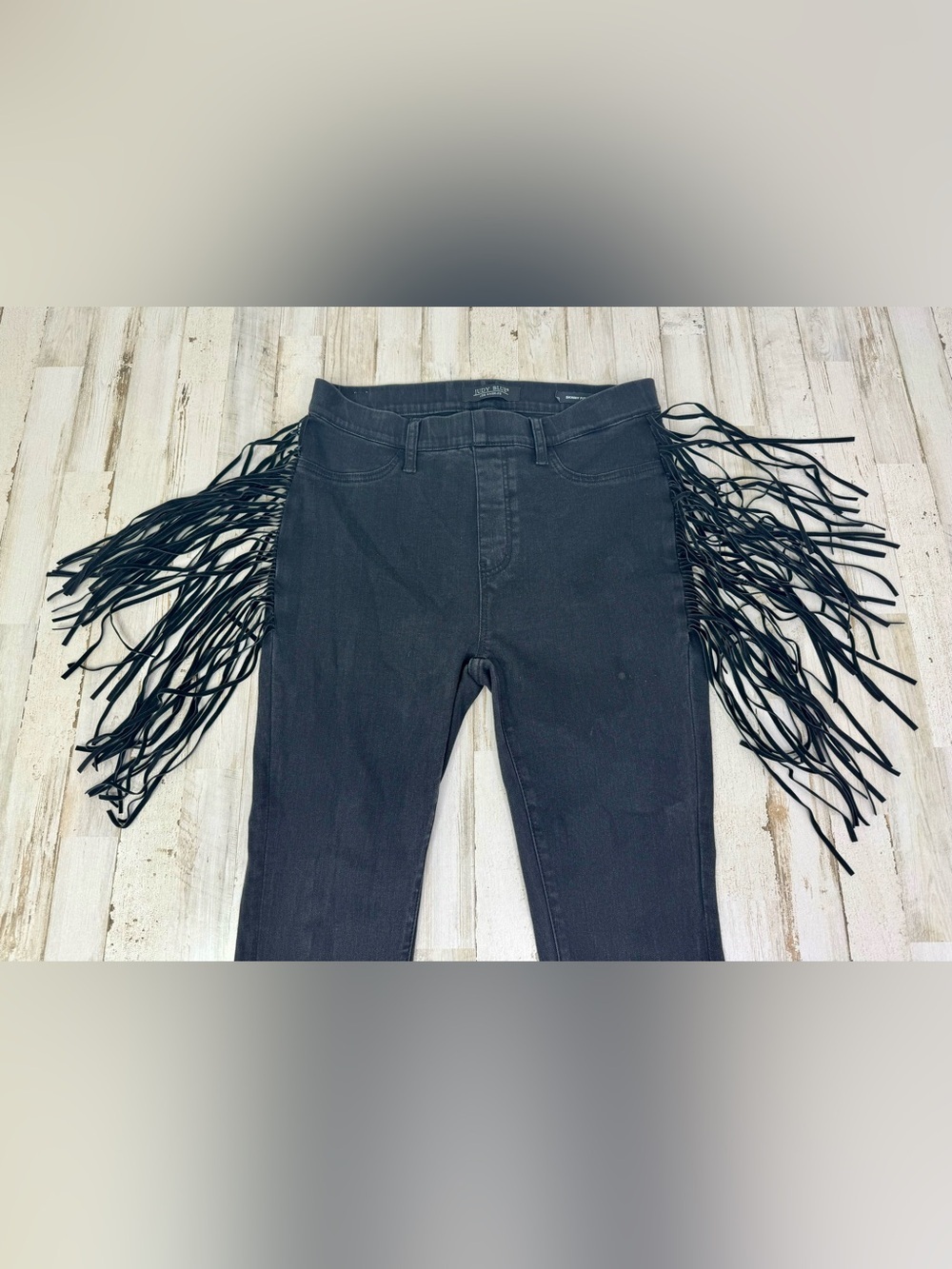 Judy Blue Jeans Womens 11/30 Black Mid Rise Skinny Fit Western Fringe - Picture 2 of 12